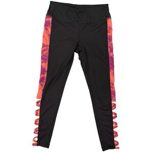 Everlast Strappy Capri Black‎ Legging Criss Cross leg Purple/Coral Sides Small